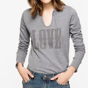 Zadig & Voltaire Size XS Tunisien Long Sleeve Tee “LOVE” Embellished Grey